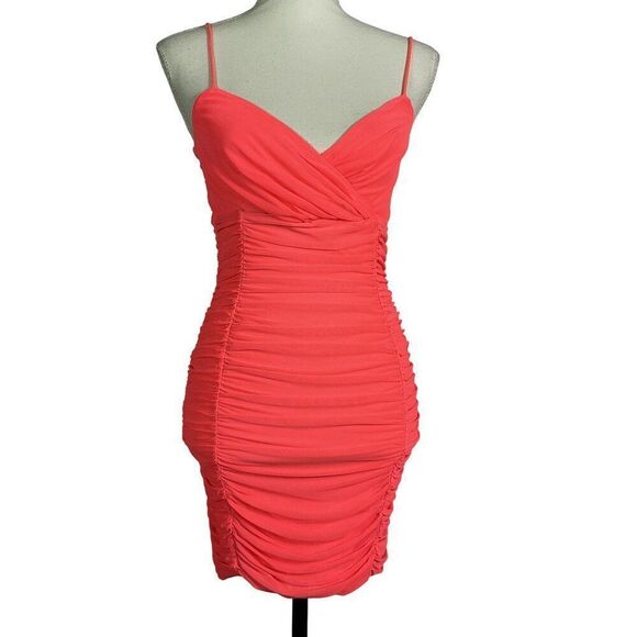 NWOT Lucy In The Sky Cicely Mesh Bodycon Dress in Neon Pink, Medium - Picture 1 of 13